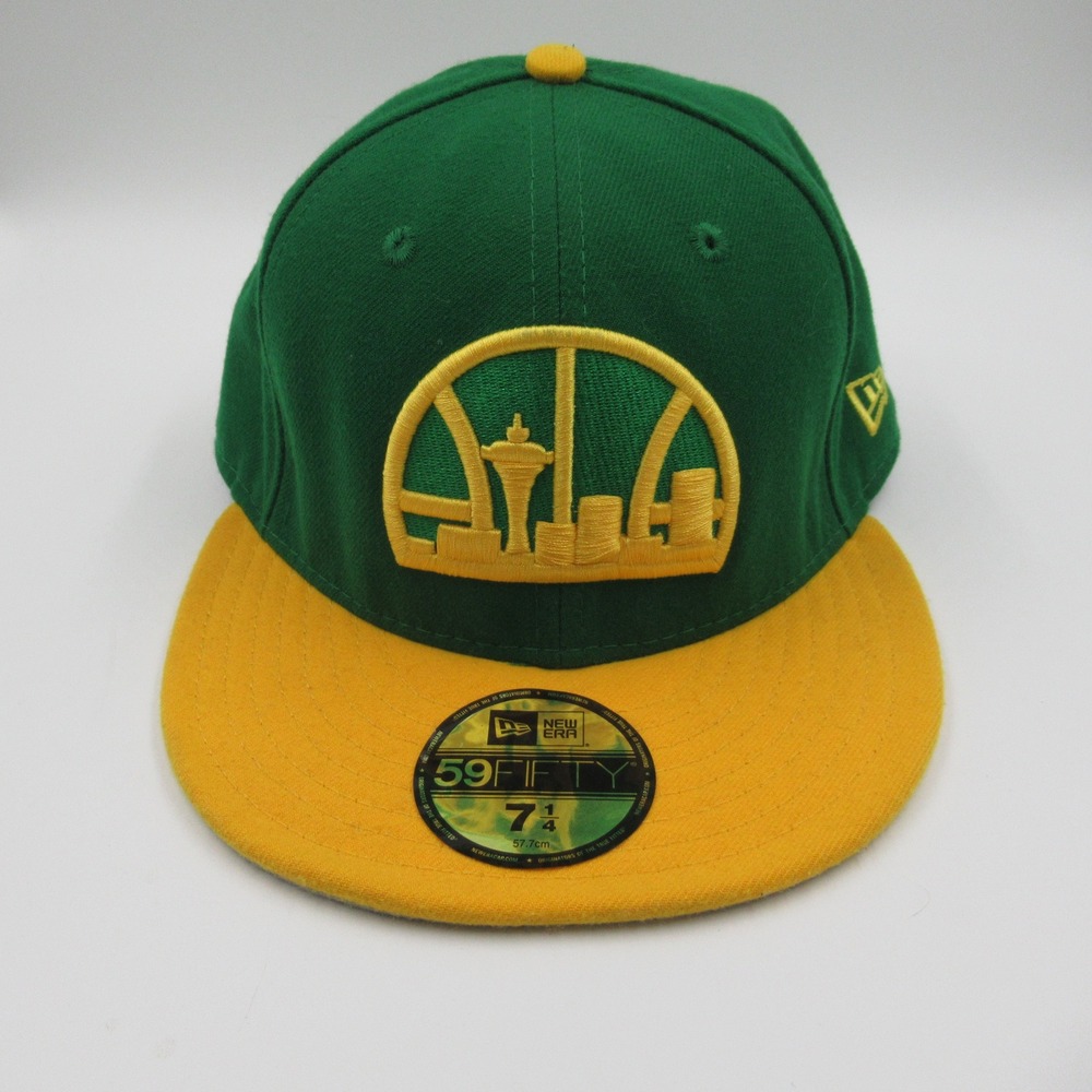 New Era 59FIFTY Hat Mens 7 1/4 Green Yellow Seattle SuperSonics Skyline Fitted